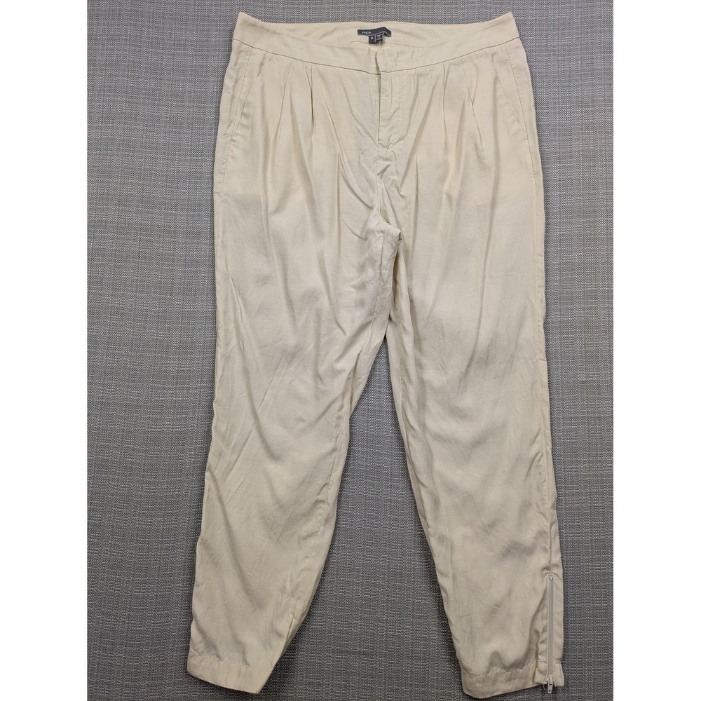 Vince Jogger Pants Womens 8 Beige Cupro Cotton Twill Ankle Zip Cuffed Relaxed